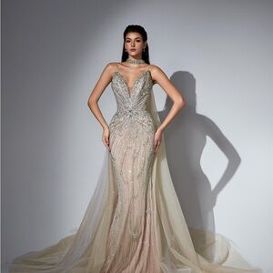 Glamorous Silver and Cream Prom Dress